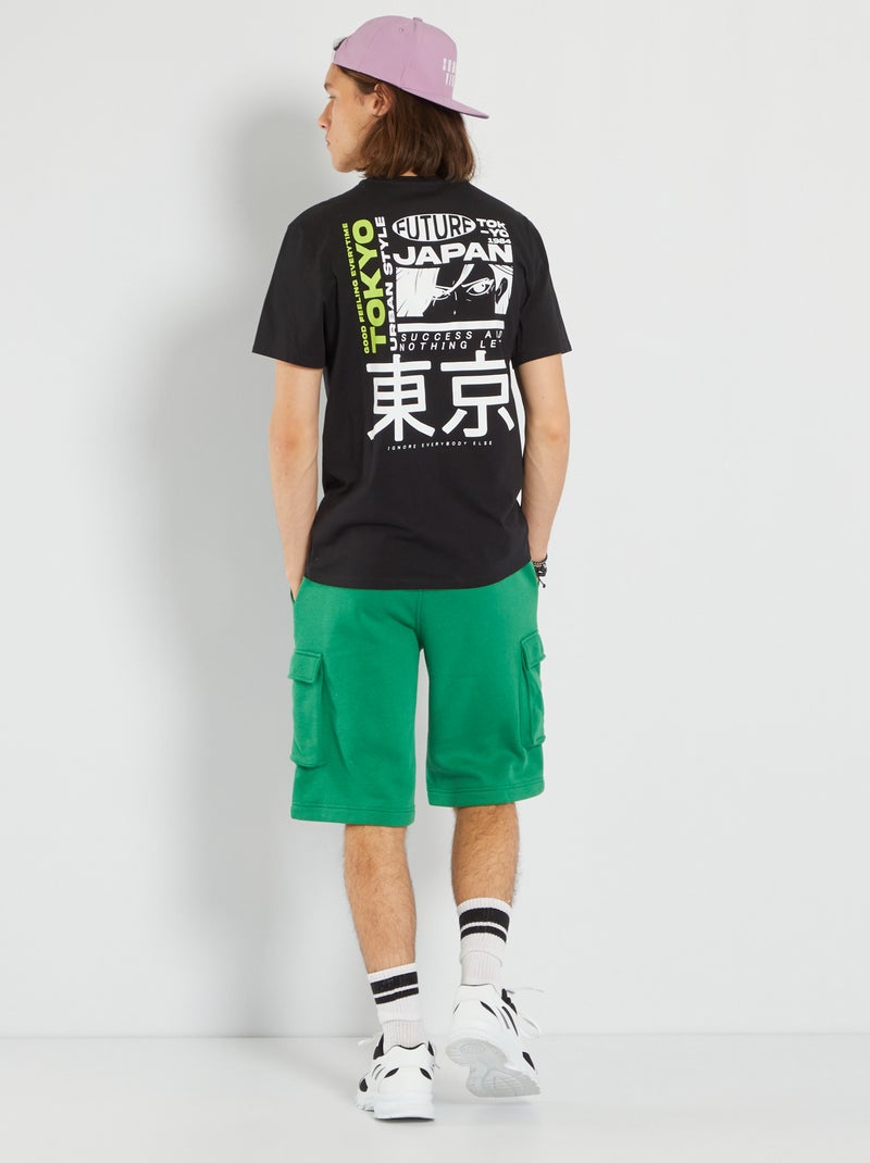 T-shirt em jersey com estampado Preto - Kiabi