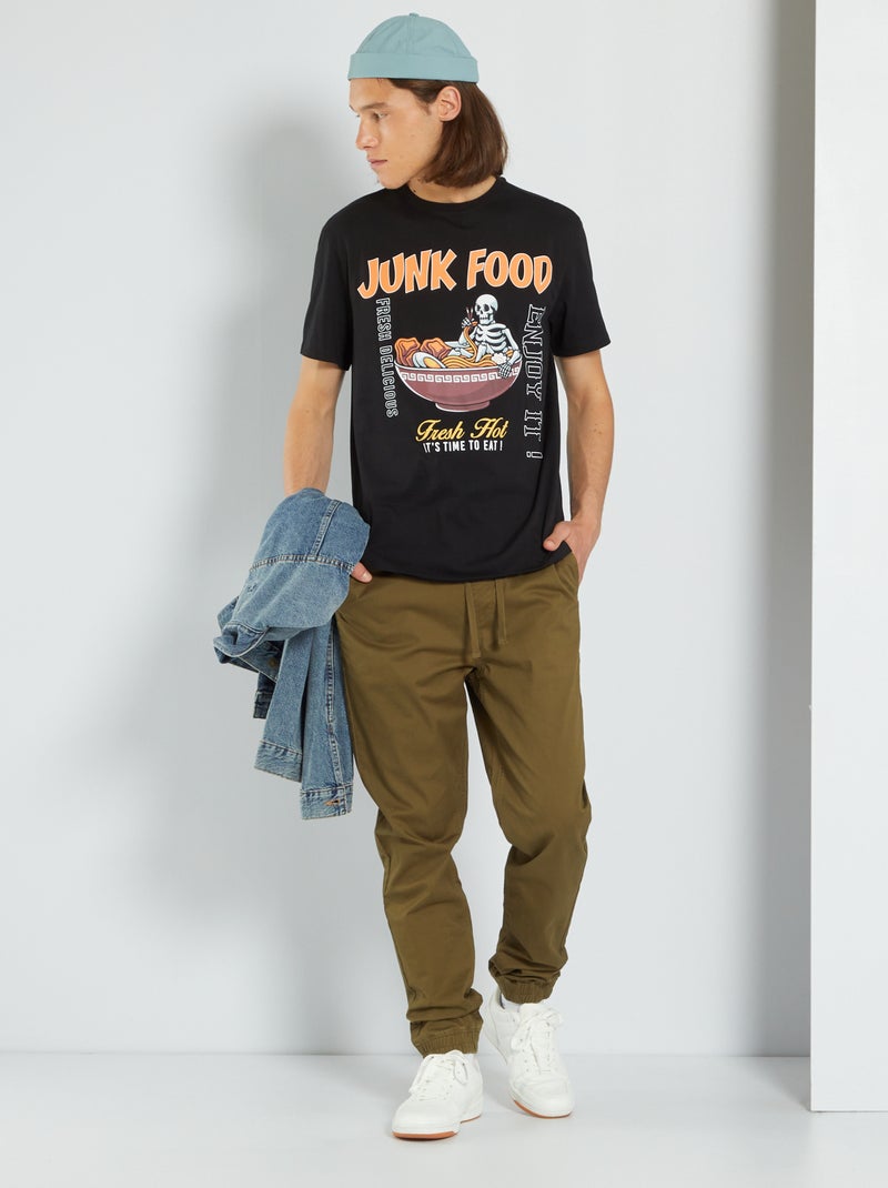 T-shirt em jersey com estampado Preto - Kiabi