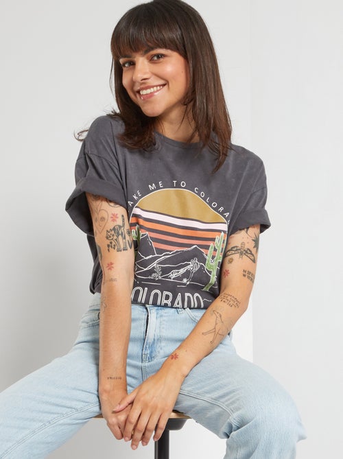 T-shirt em jersey com estampado - Kiabi
