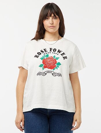 T-shirt em jersey com estampado 'rosa' à frente