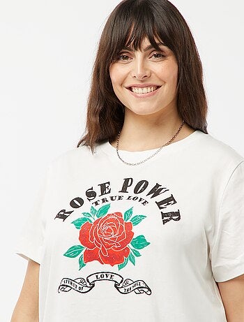T-shirt em jersey com estampado 'rosa' à frente