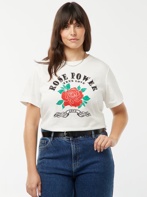 T-shirt em jersey com estampado 'rosa' à frente - Kiabi