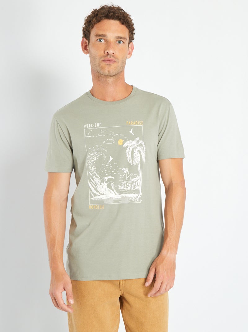 T-shirt em jersey com estampado VERDE - Kiabi