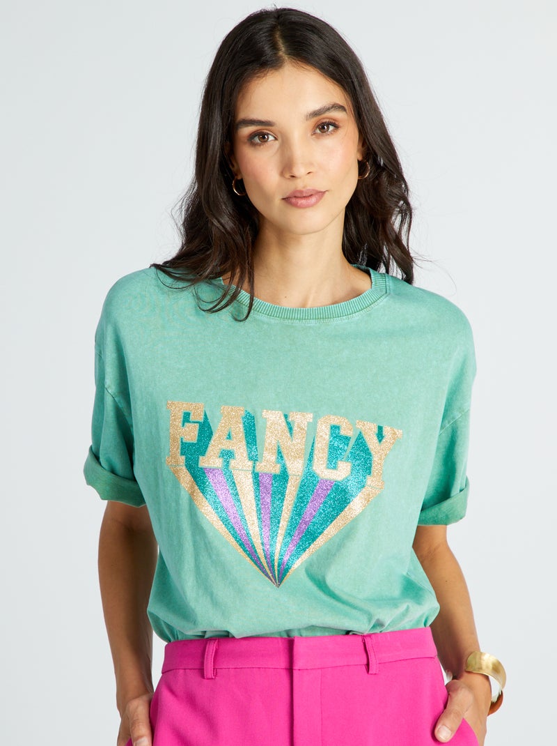 T-shirt em jersey com estampado VERDE - Kiabi