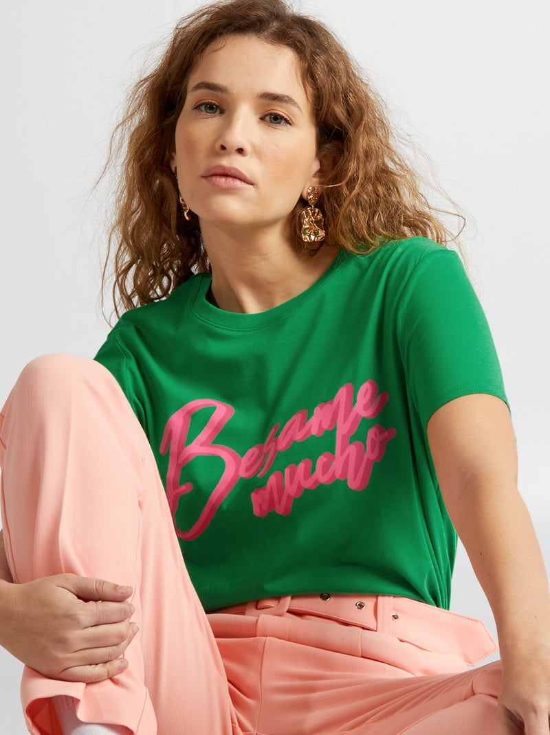 T-shirt em jersey com estampado VERDE - Kiabi