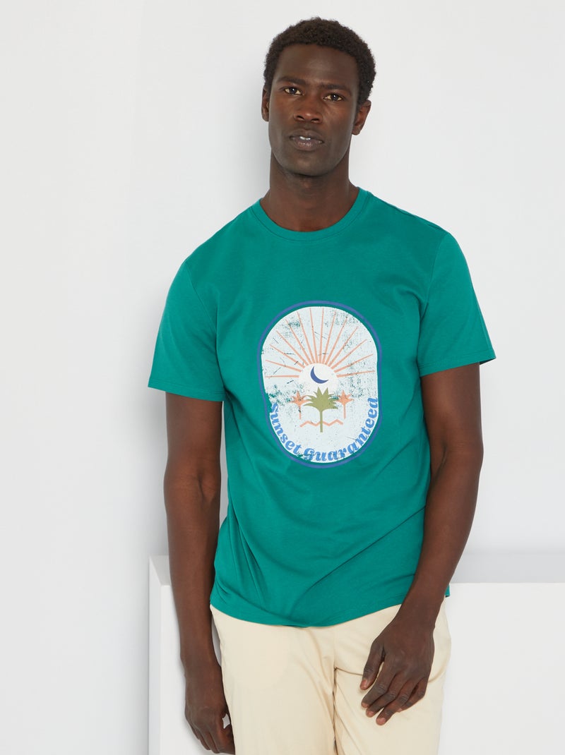 T-shirt em jersey com estampado VERDE - Kiabi