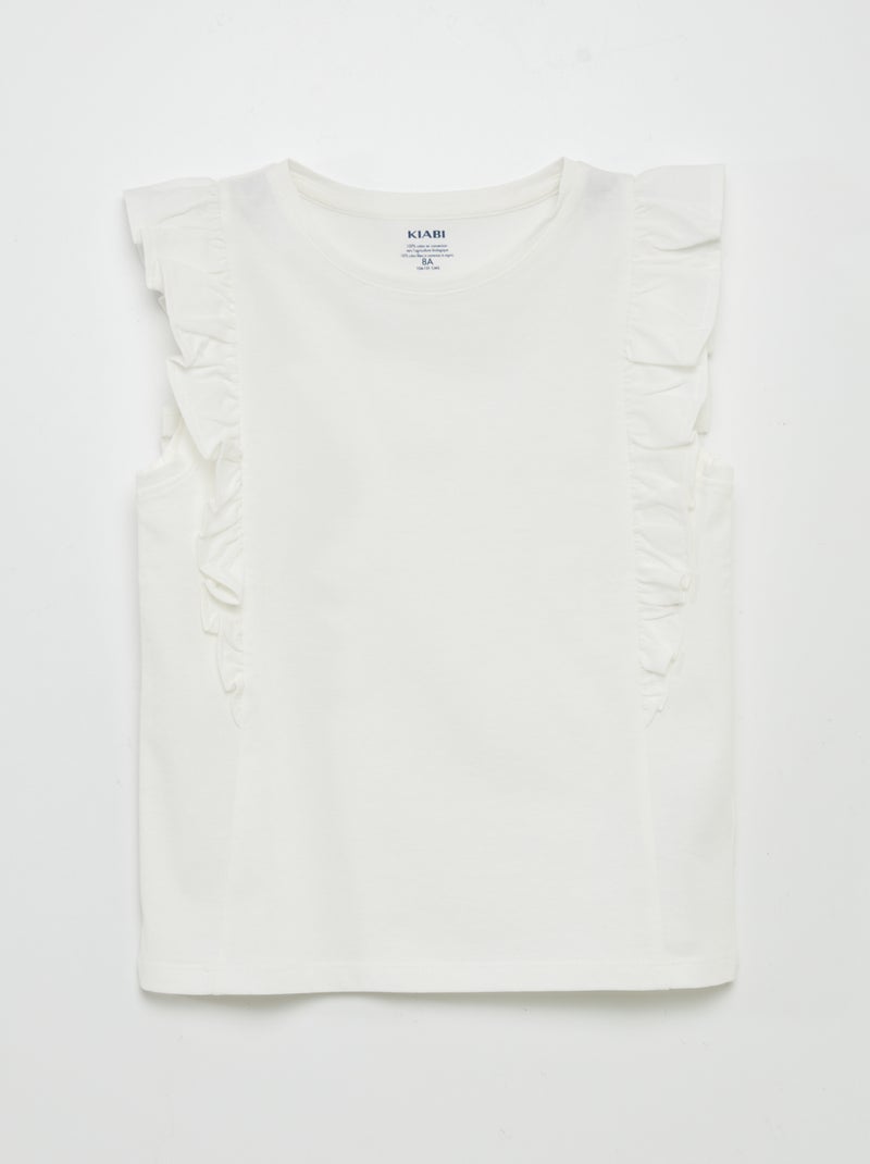 T-shirt em jersey com folhos Branco - Kiabi