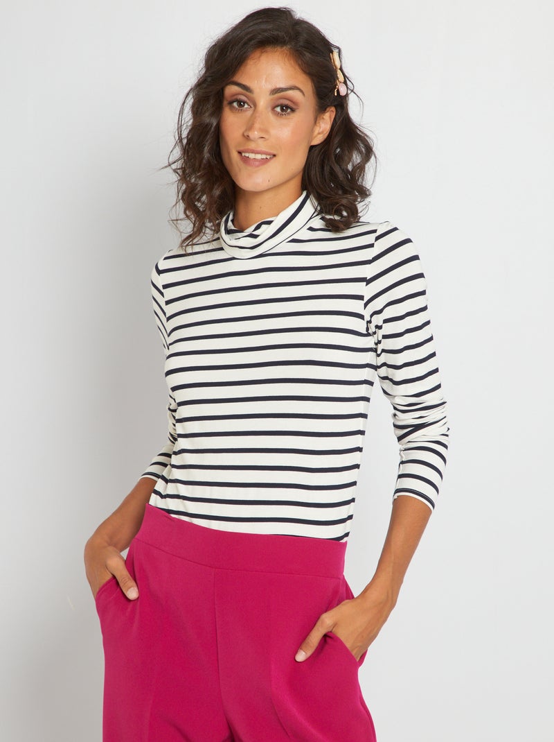 T-shirt em jersey com gola alta AZUL - Kiabi