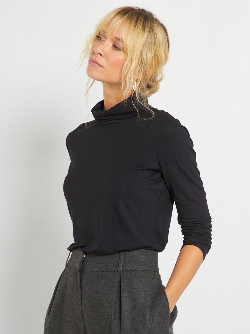 T-shirt em jersey com gola alta Preto - Kiabi