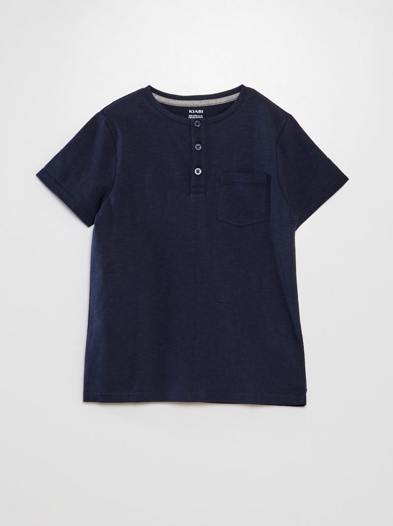 T-shirt em jersey com gola de botões AZUL - Kiabi