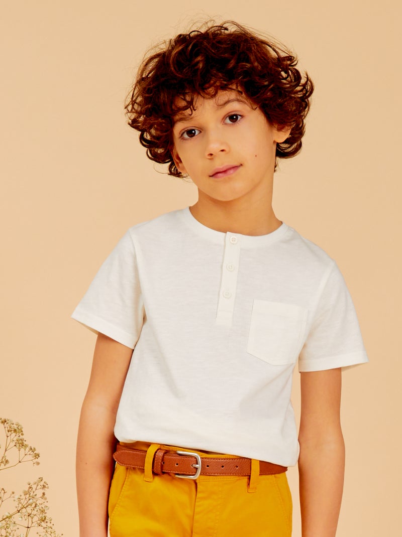 T-shirt em jersey com gola de botões Branco - Kiabi