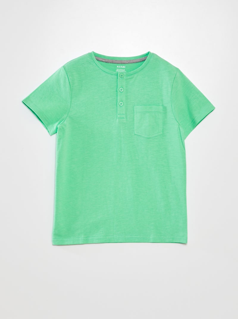 T-shirt em jersey com gola de botões VERDE - Kiabi