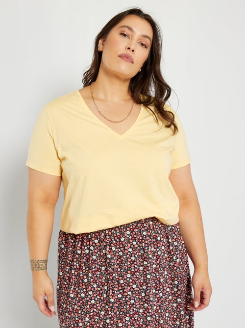T-shirt em jersey com gola em V - Kiabi