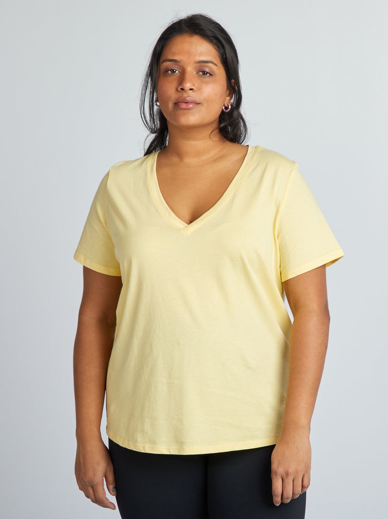 T-shirt em jersey com gola em V AMARELO - Kiabi