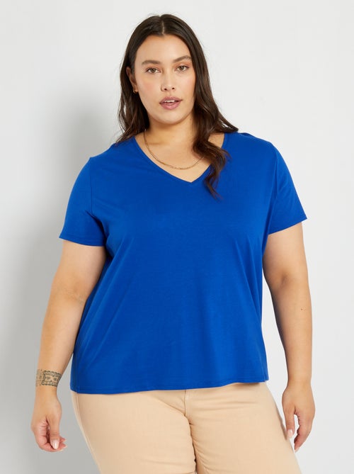 T-shirt em jersey com gola em V - Kiabi