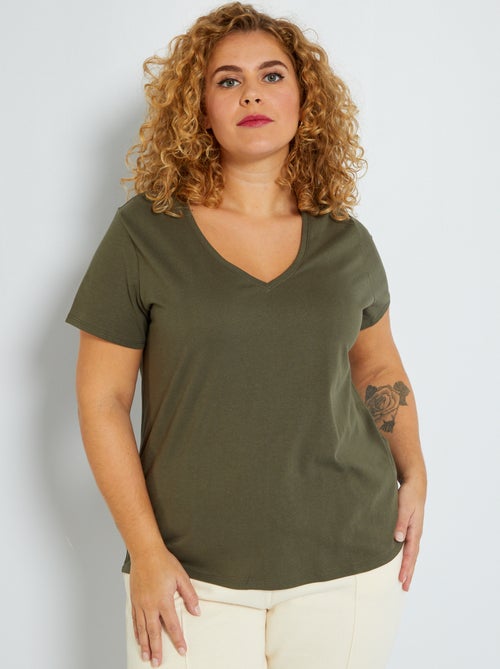 T-shirt em jersey com gola em V - Kiabi