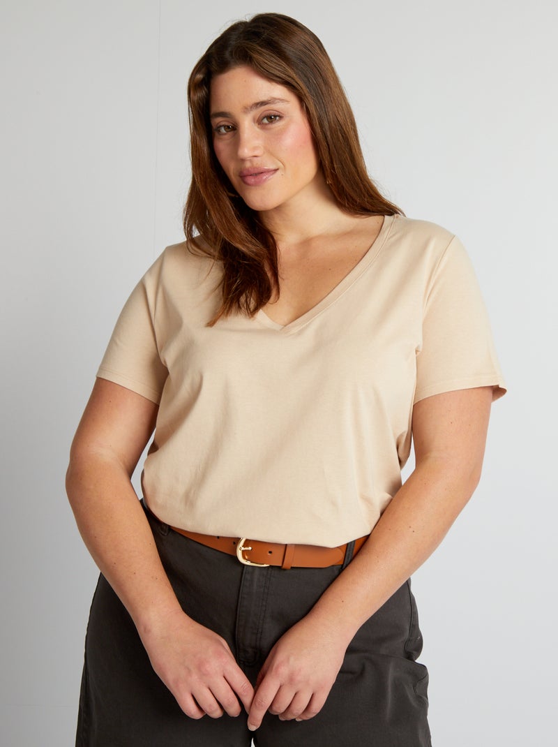 T-shirt em jersey com gola em V CINZA - Kiabi
