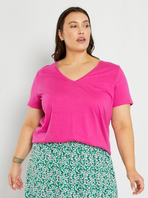 T-shirt em jersey com gola em V - Kiabi