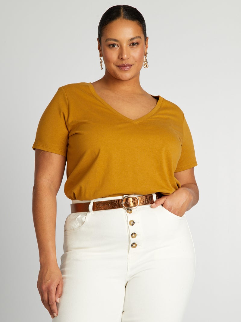 T-shirt em jersey com gola em V ROXO - Kiabi