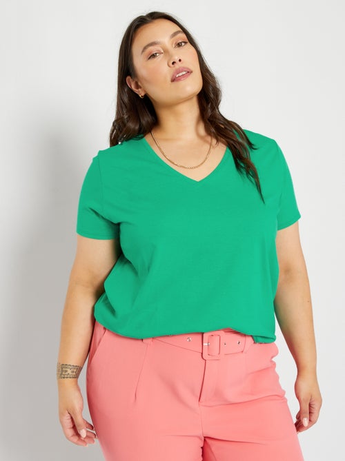 T-shirt em jersey com gola em V - Kiabi