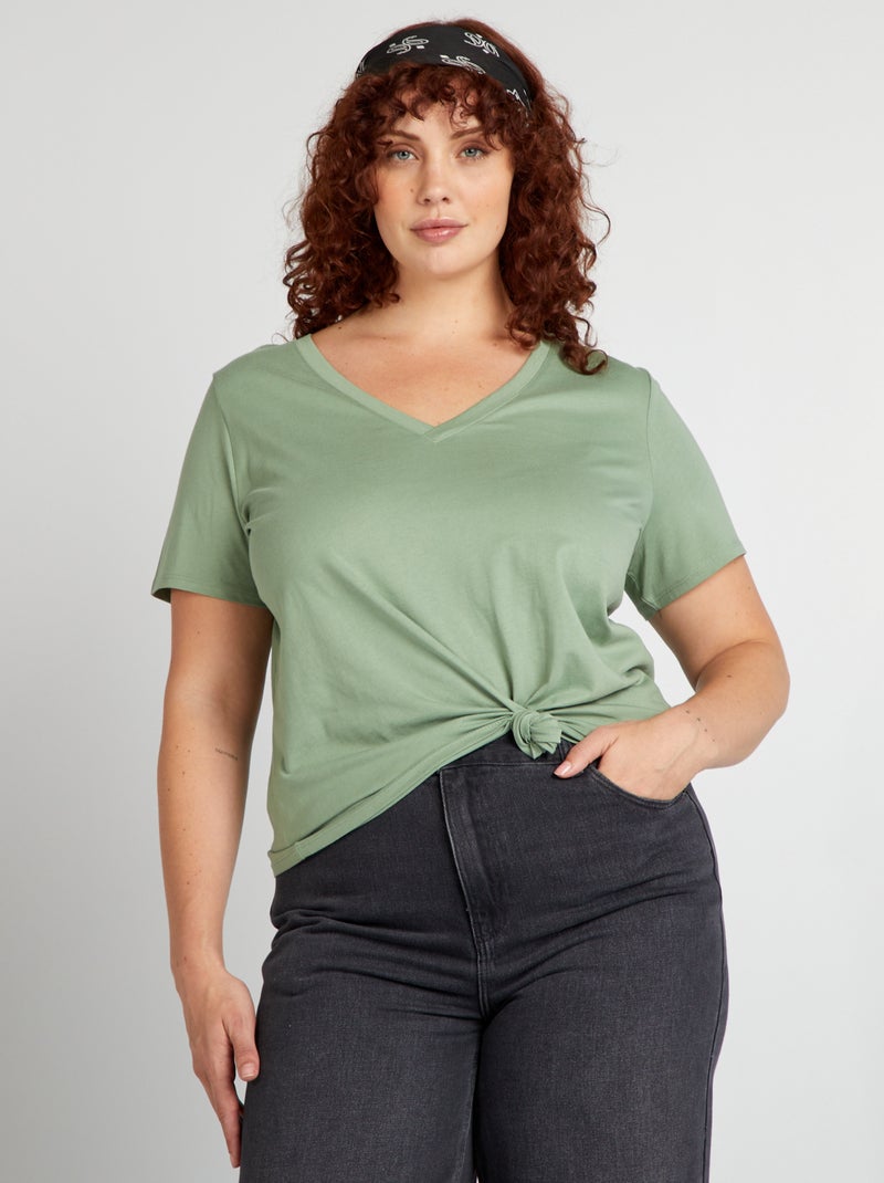 T-shirt em jersey com gola em V VERDE - Kiabi