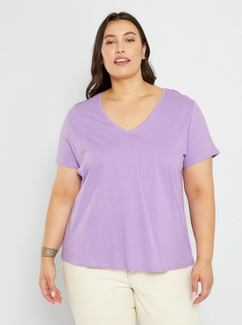 T-shirt em jersey com gola em V - Kiabi