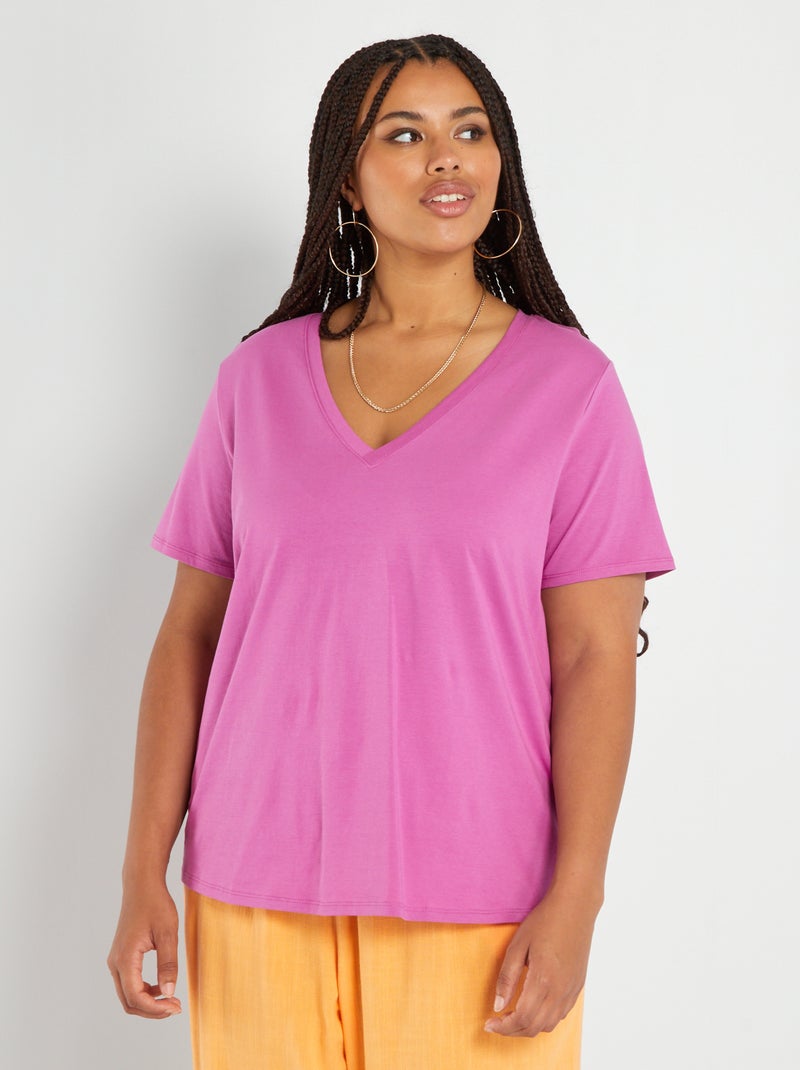 T-shirt em jersey com gola em V VIOLETA - Kiabi