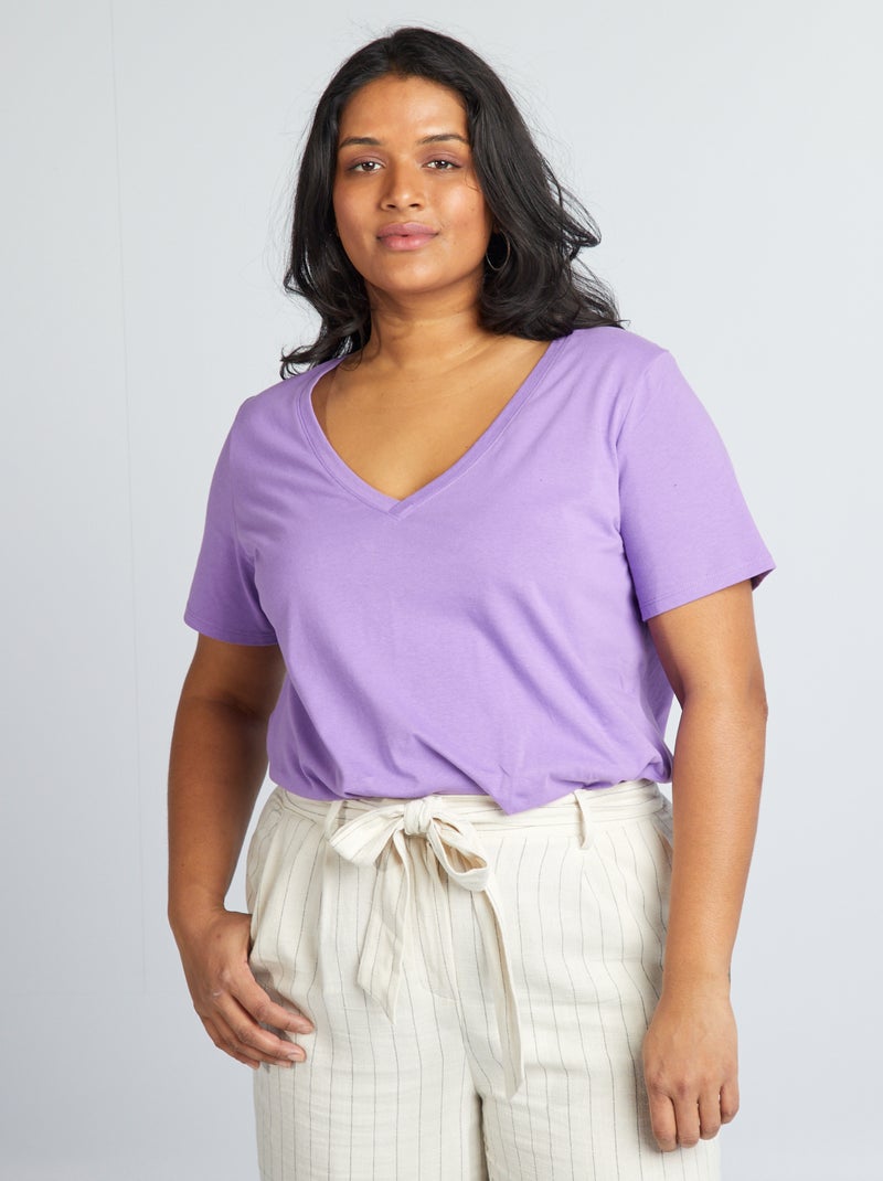 T-shirt em jersey com gola em V VIOLETA - Kiabi