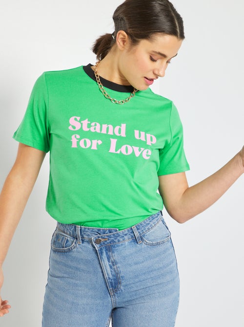 T-shirt em jersey com gola nervurada - Kiabi