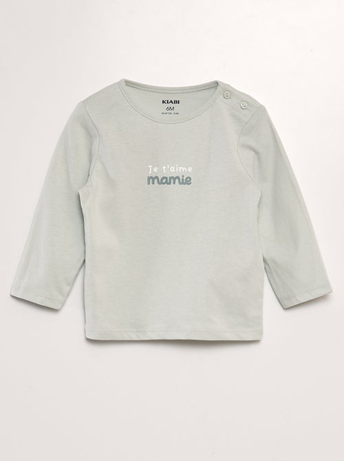 T-shirt em jersey com gola redonda e fecho de botões - Kiabi