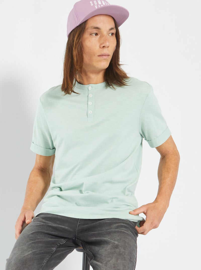 T-shirt em jersey com gola tunisina Azul - Kiabi