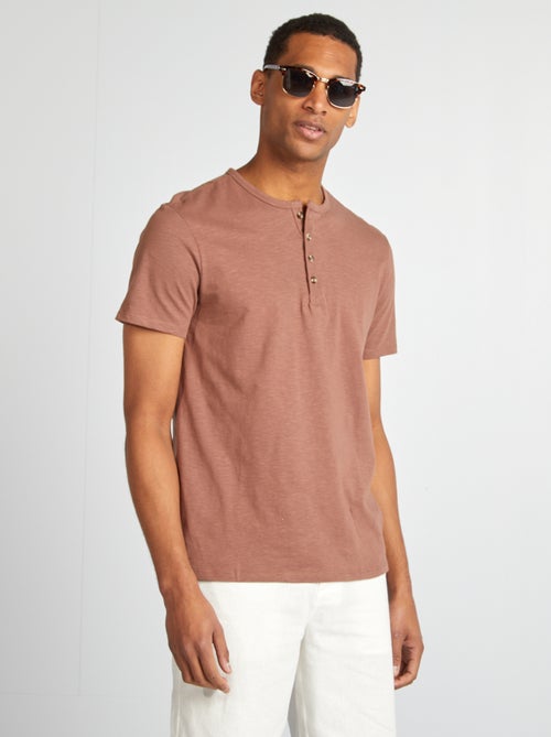 T-shirt em jersey com gola tunisina - Kiabi