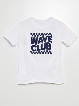 T-shirt em jersey com inscrição em malha borboto