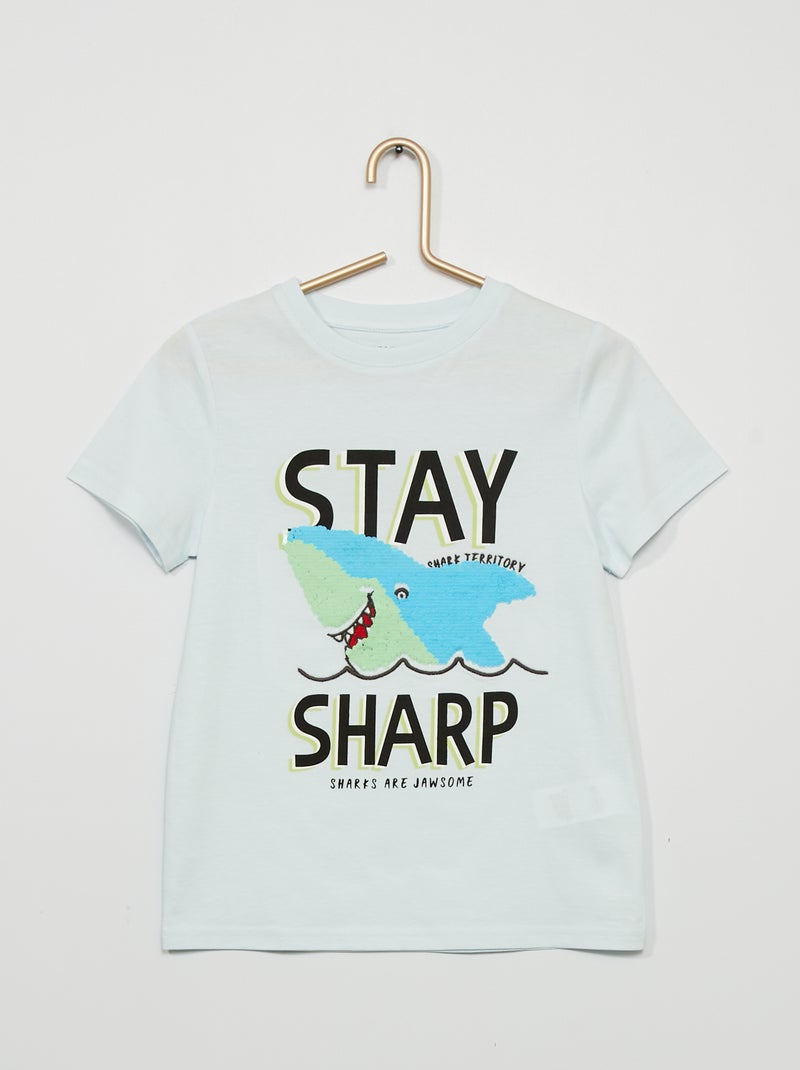 T-shirt em jersey com lantejoulas AZUL - Kiabi