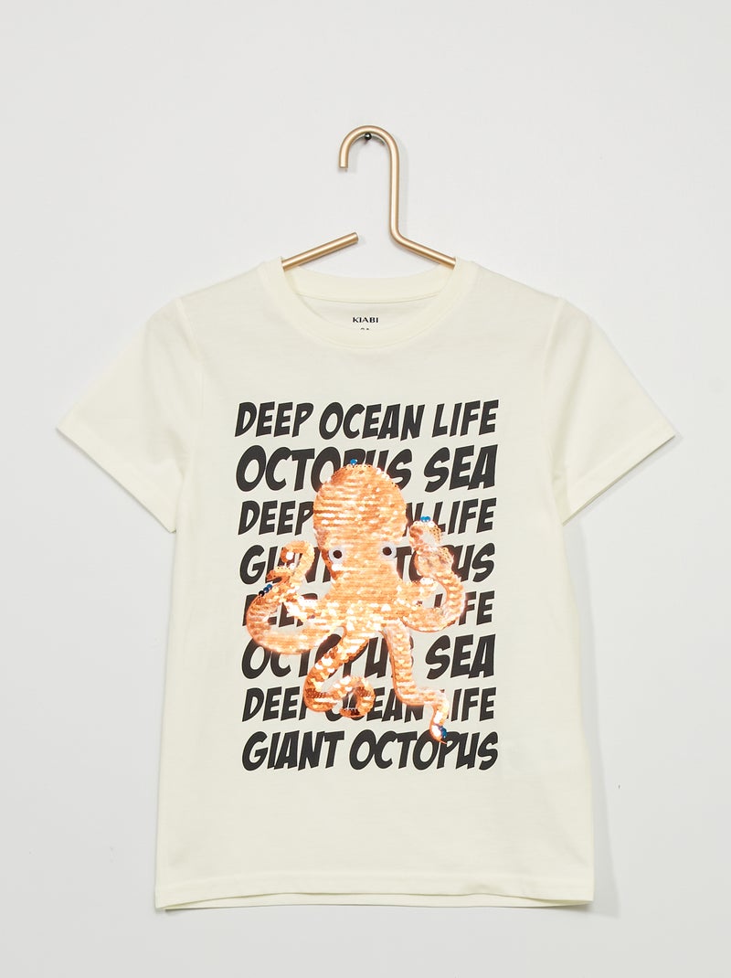 T-shirt em jersey com lantejoulas BEGE - Kiabi