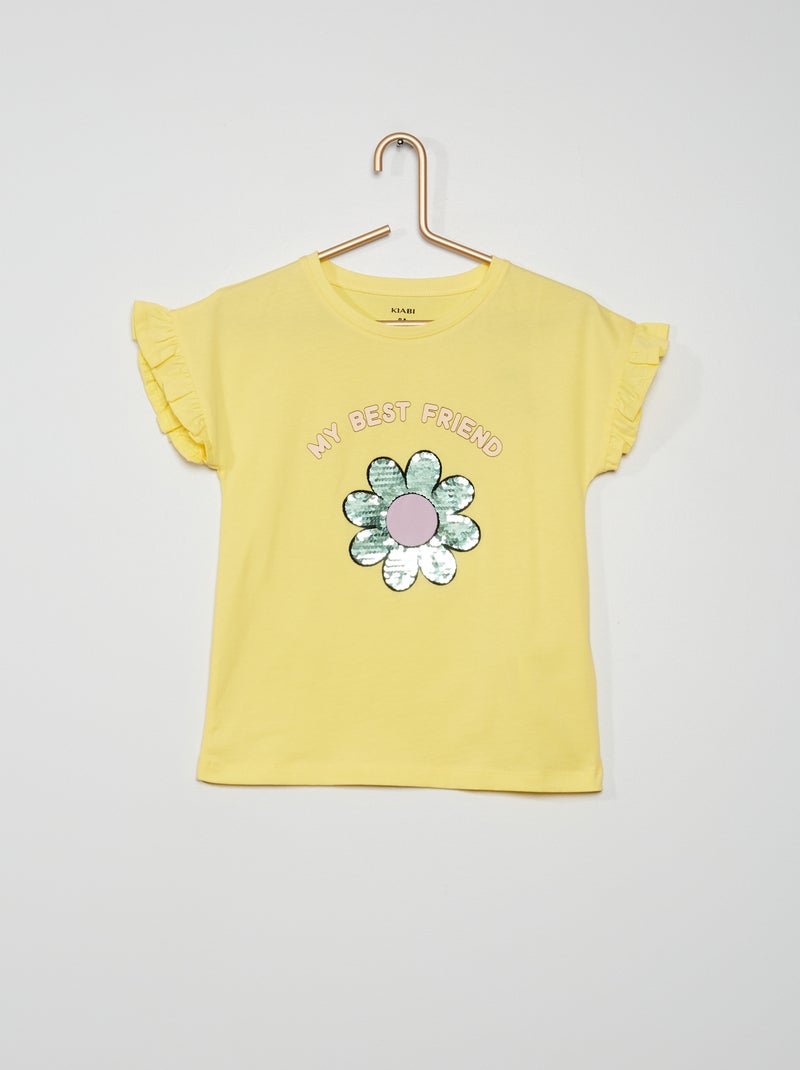 T-shirt em jersey com mangas com folhos AMARELO - Kiabi