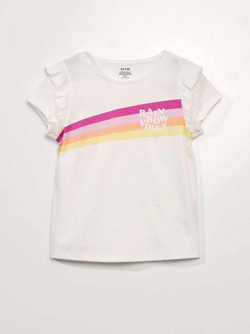 T-shirt em jersey com mangas com folhos BRANCO - Kiabi