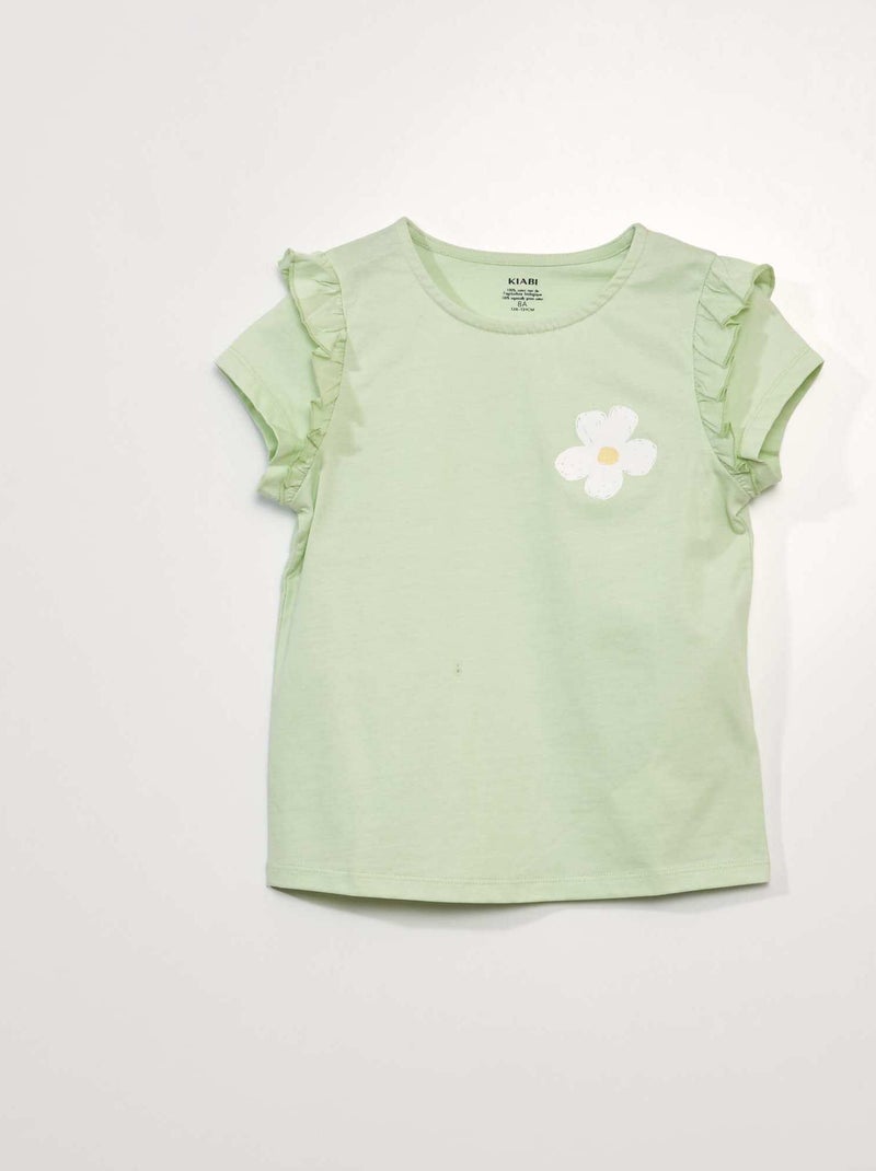 T-shirt em jersey com mangas com folhos BRANCO - Kiabi