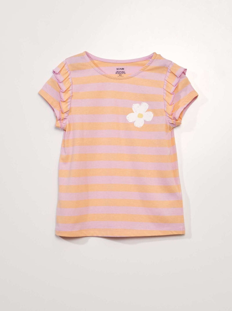 T-shirt em jersey com mangas com folhos BRANCO - Kiabi