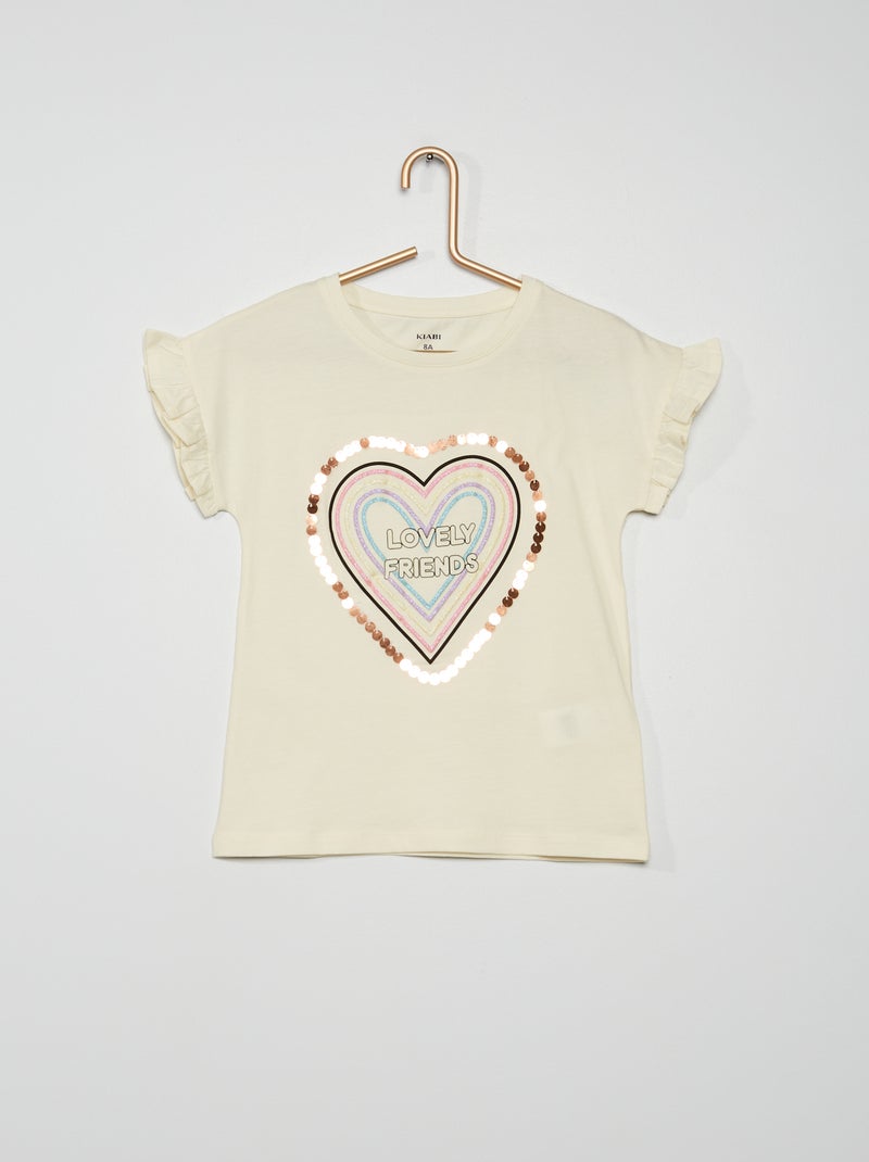 T-shirt em jersey com mangas com folhos BRANCO - Kiabi