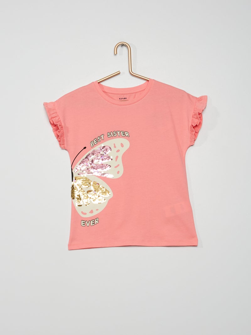 T-shirt em jersey com mangas com folhos ROSA - Kiabi