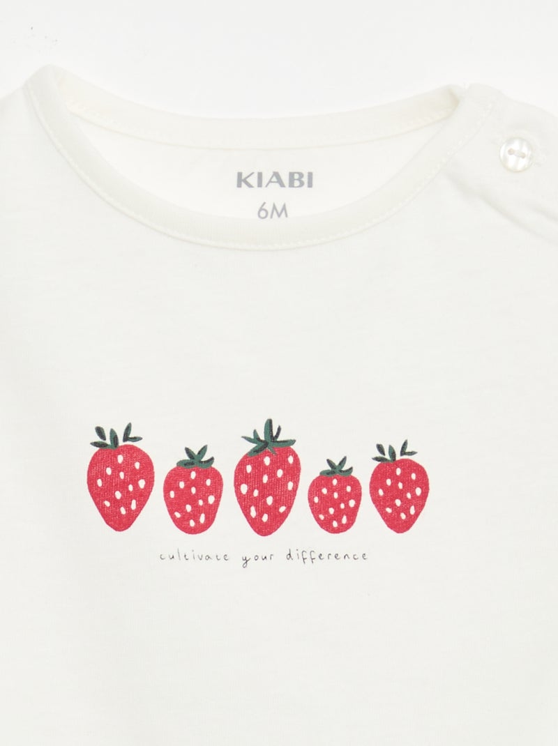 T-shirt em jersey com mangas curtas Branco - Kiabi