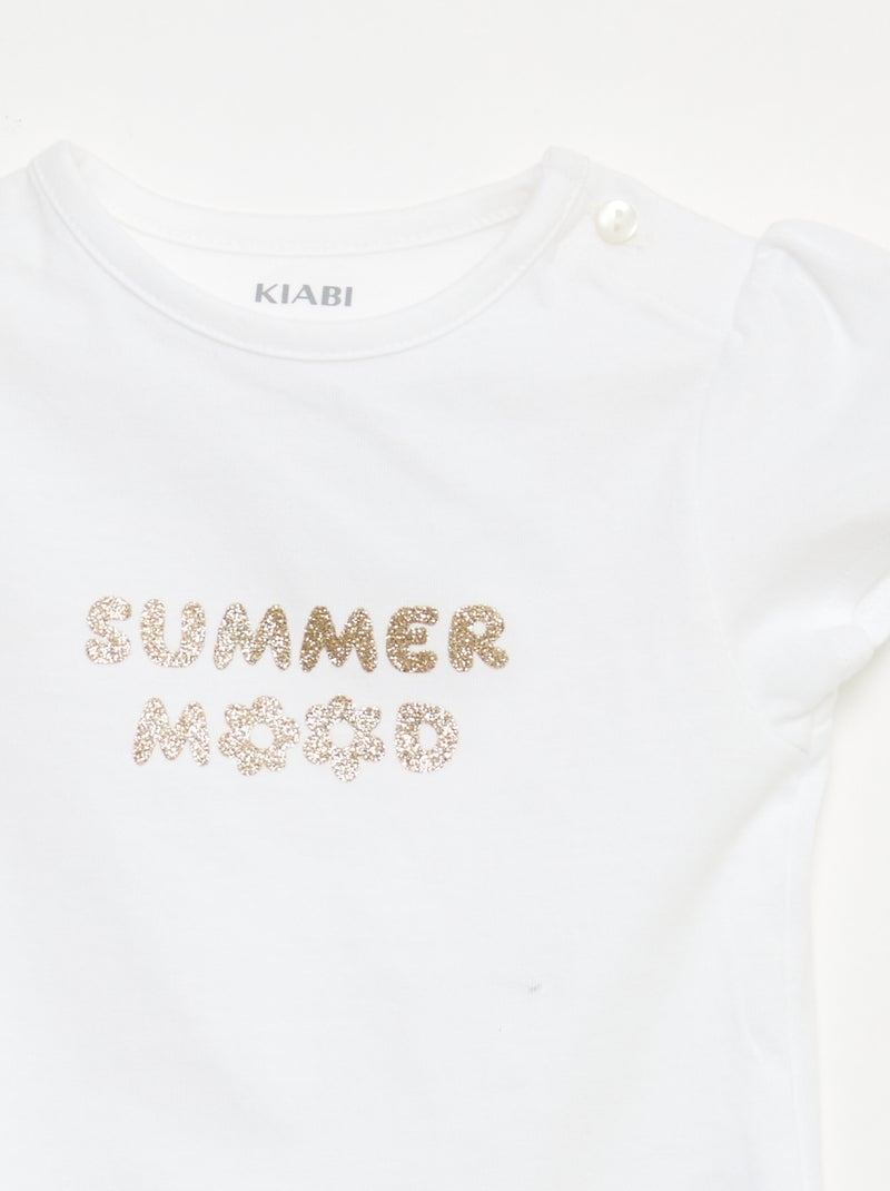 T-shirt em jersey com mangas curtas Branco - Kiabi