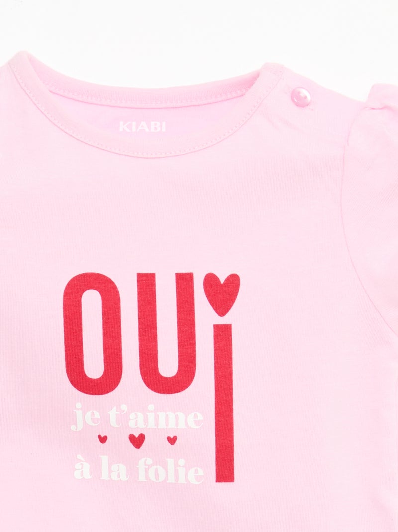 T-shirt em jersey com mangas curtas Rosa - Kiabi