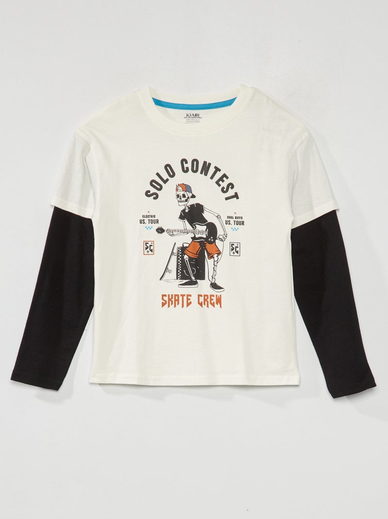 T-shirt em jersey com mangas forradas BRANCO - Kiabi