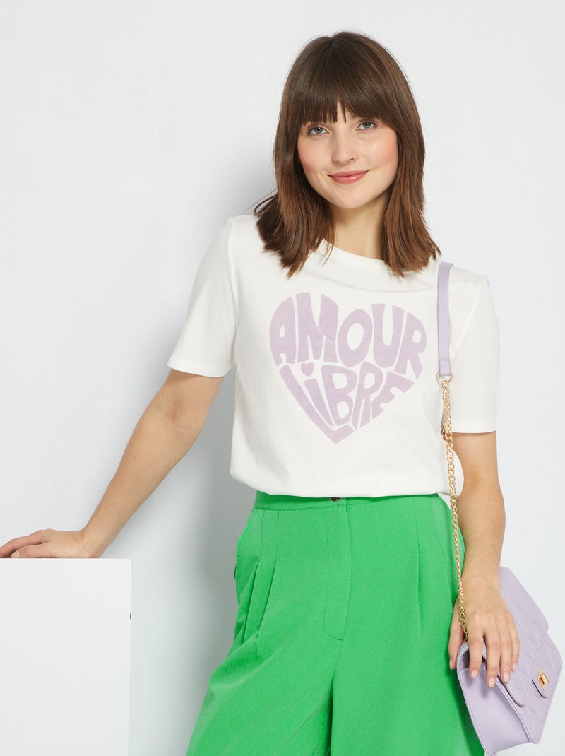 T-shirt em jersey com mensagem estampada BRANCO - Kiabi