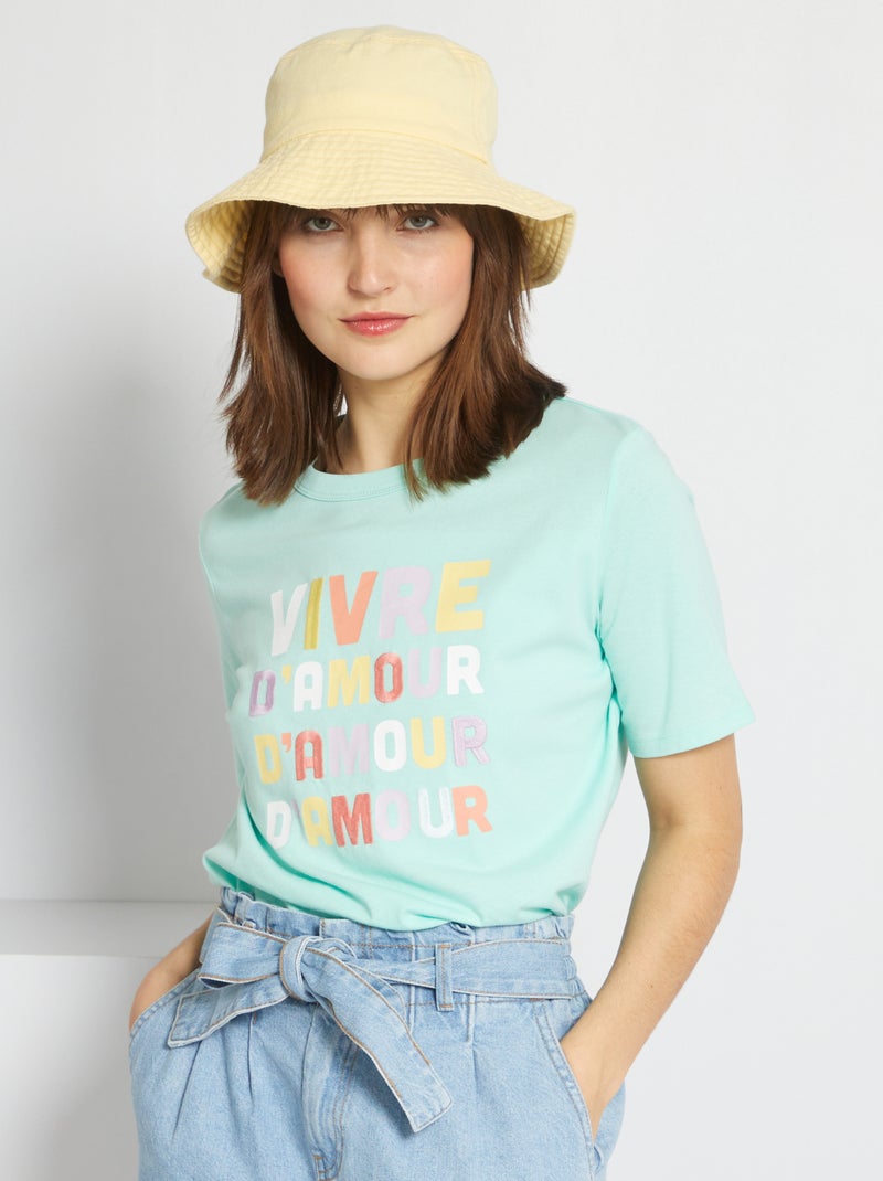 T-shirt em jersey com mensagem estampada VERDE - Kiabi