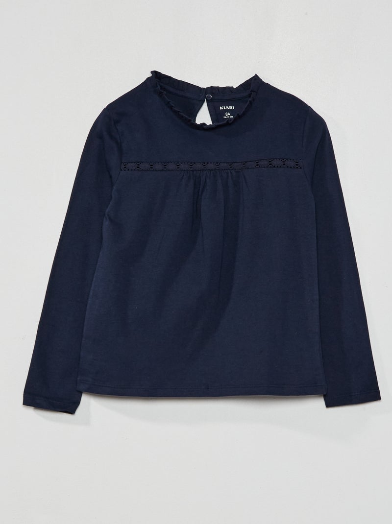 T-shirt em jersey com renda à frente Azul Marinho - Kiabi
