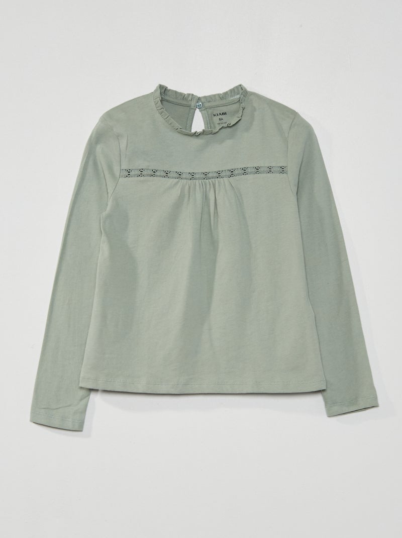 T-shirt em jersey com renda à frente Azul - Kiabi