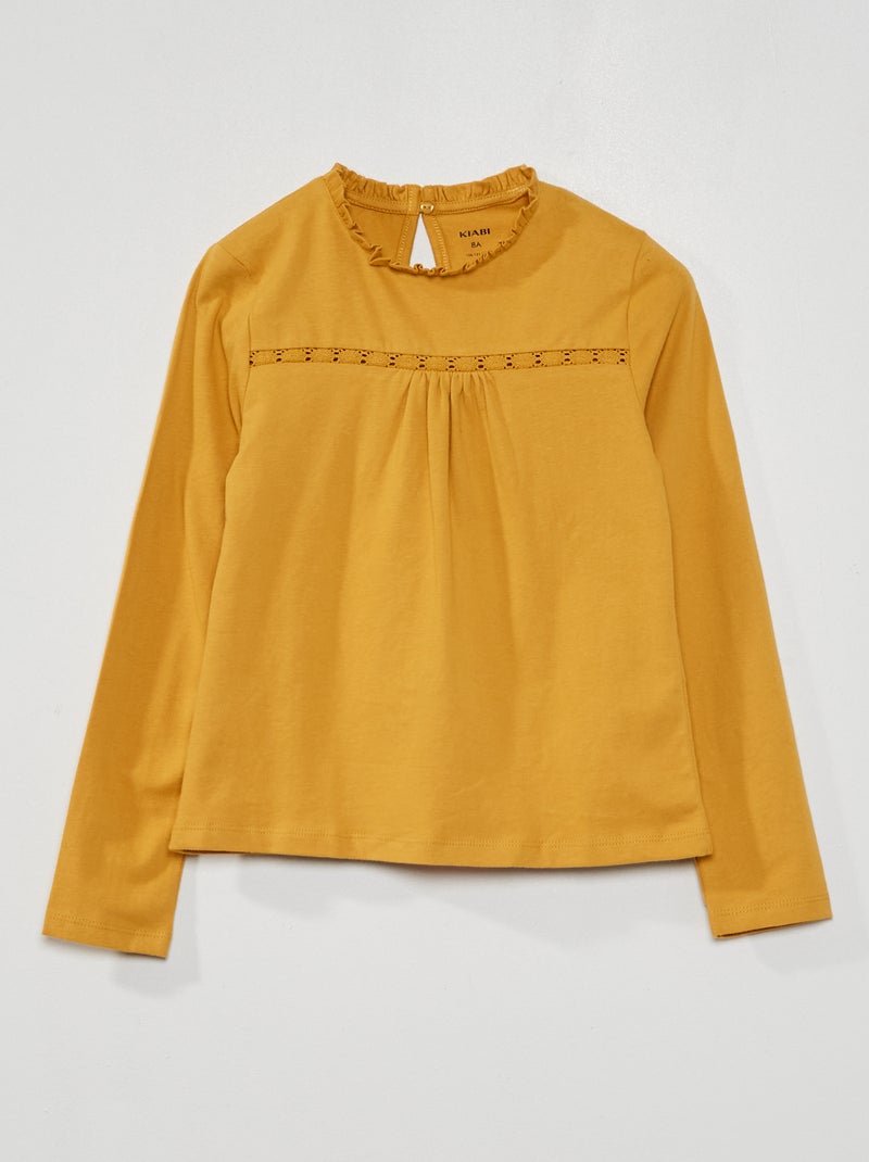 T-shirt em jersey com renda à frente BEGE - Kiabi